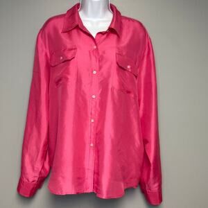 Lauren Ralph Lauren 100% Silk Barbiecore Pink Preppy Dress Shirt Womens Sz 16